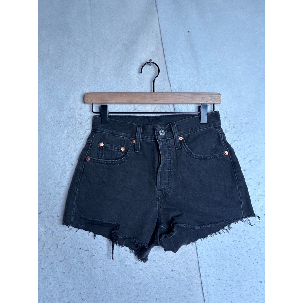 Levis 501 Original High Rise Denim Shorts Washed Black Cut Off W24 56327-0112